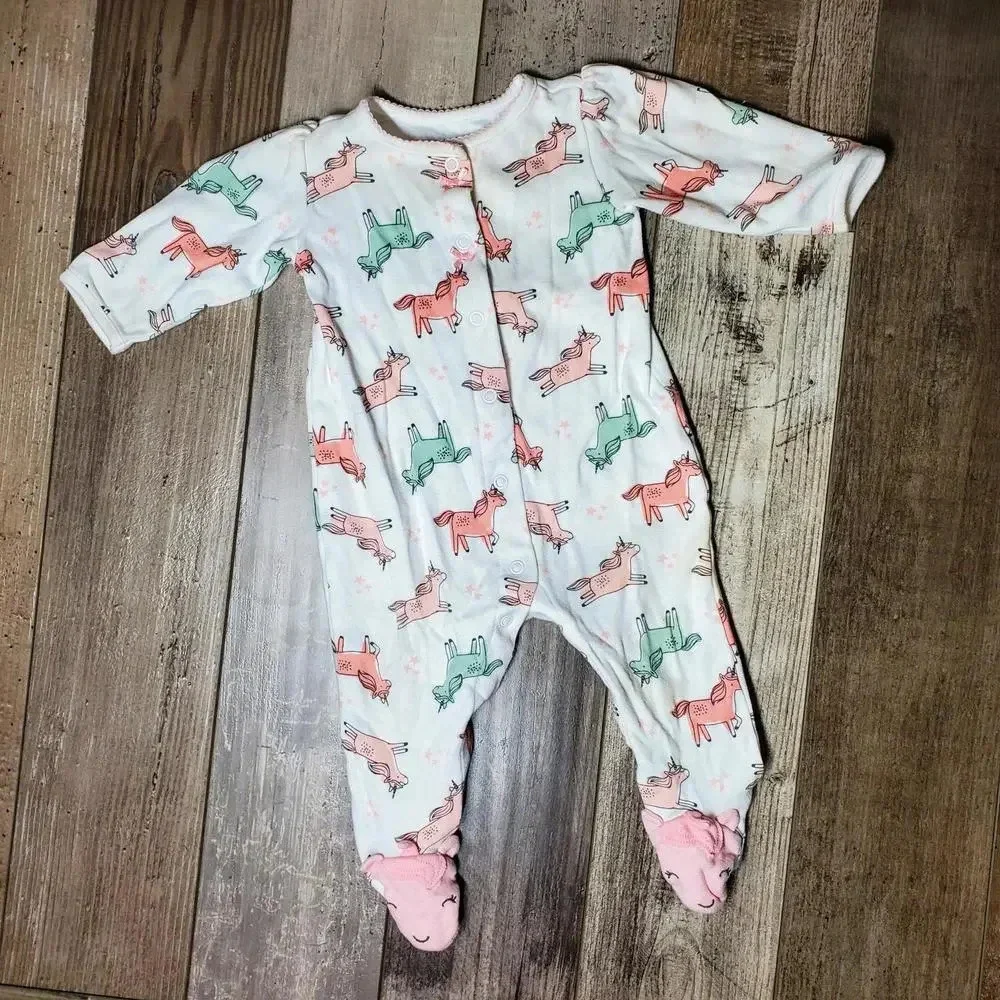 Child of Mine by Carter's Pink & Green Unicorn Footed Pajamas
